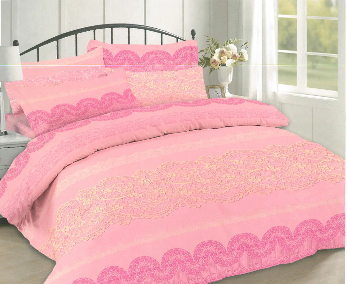 Lenjerie de pat Dantel Pink DELUXE Pucioasa (Bumbac 100%)