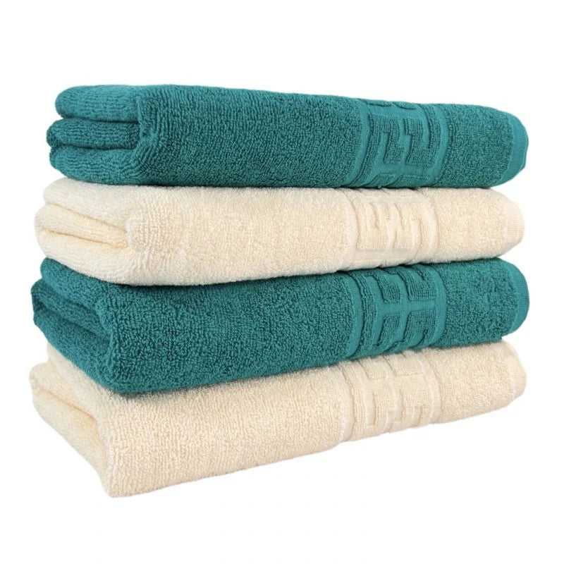 Set 4 Prosoape 50x90 cm Bumbac 500 gr/mp Greek Border Verde, Ivoire