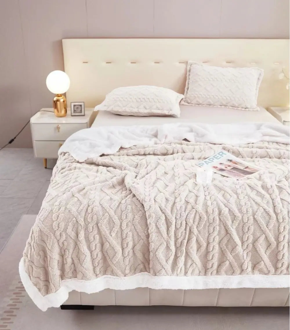 Patura dubla cocolino tip tricot cu blanita Sherpa ecru 200x230 cm