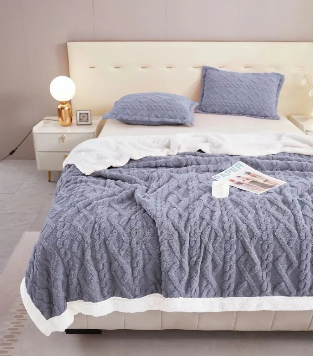 Patura dubla cocolino tip tricot cu blanita Sherpa gri 200x230 cm