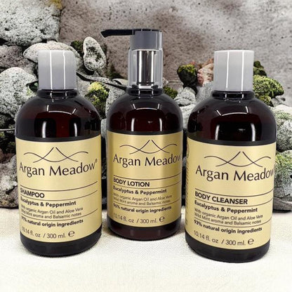 Pachet Argan Meadow - 5 x Gel de Duș 300ml + 5 x Loțiune de Corp 300ml + 5 x Șampon 300ml