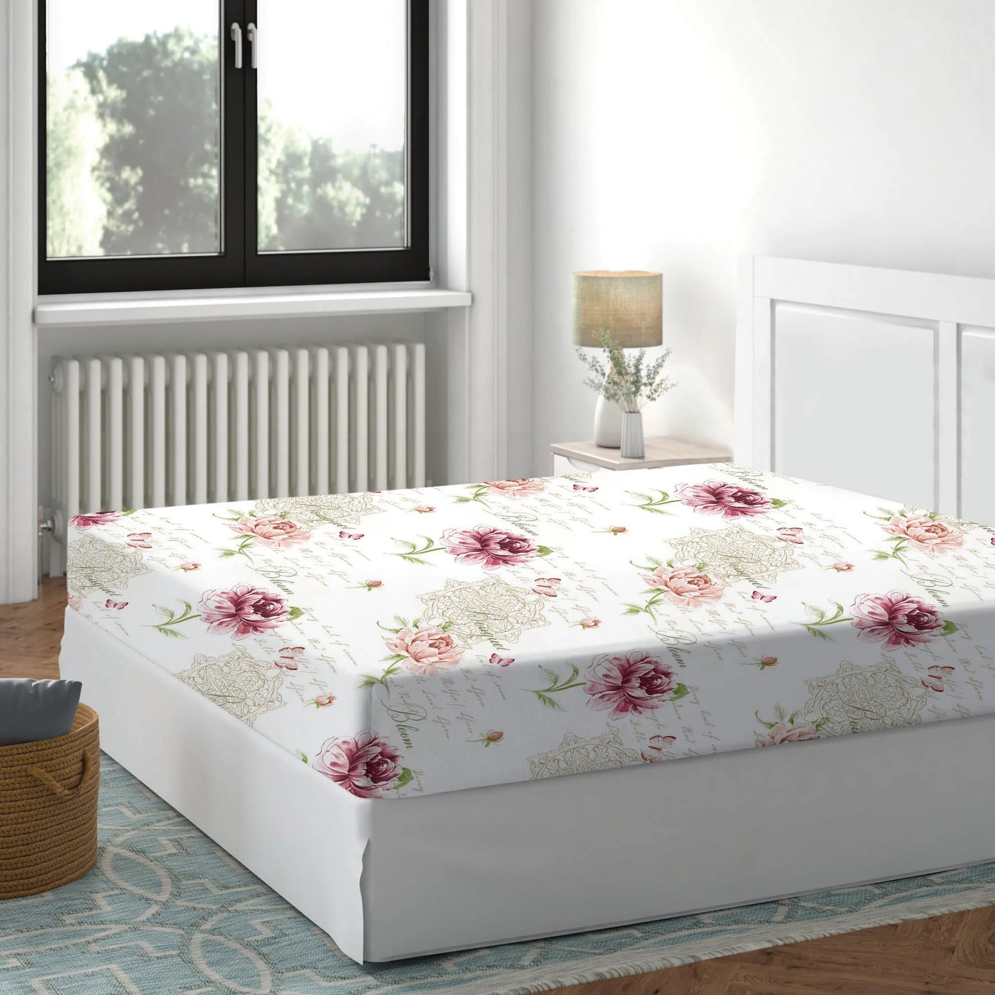 Cearceaf pat cu elastic 180x200cm Floral roz Deluxe Pucioasa (Bumbac Ranforce)