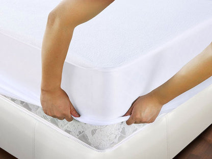 Set 10 Huse saltea 90x200cm impermeabile bumbac frotir Alb 10xPIFE90