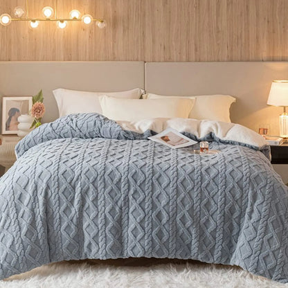Patura dubla cocolino tip tricot cu blanita Sherpa gri 200x230 cm