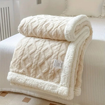 Patura dubla cocolino tip tricot cu blanita Sherpa ecru 200x230 cm