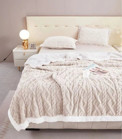Patura dubla cocolino tip tricot cu blanita Sherpa ecru 200x230 cm